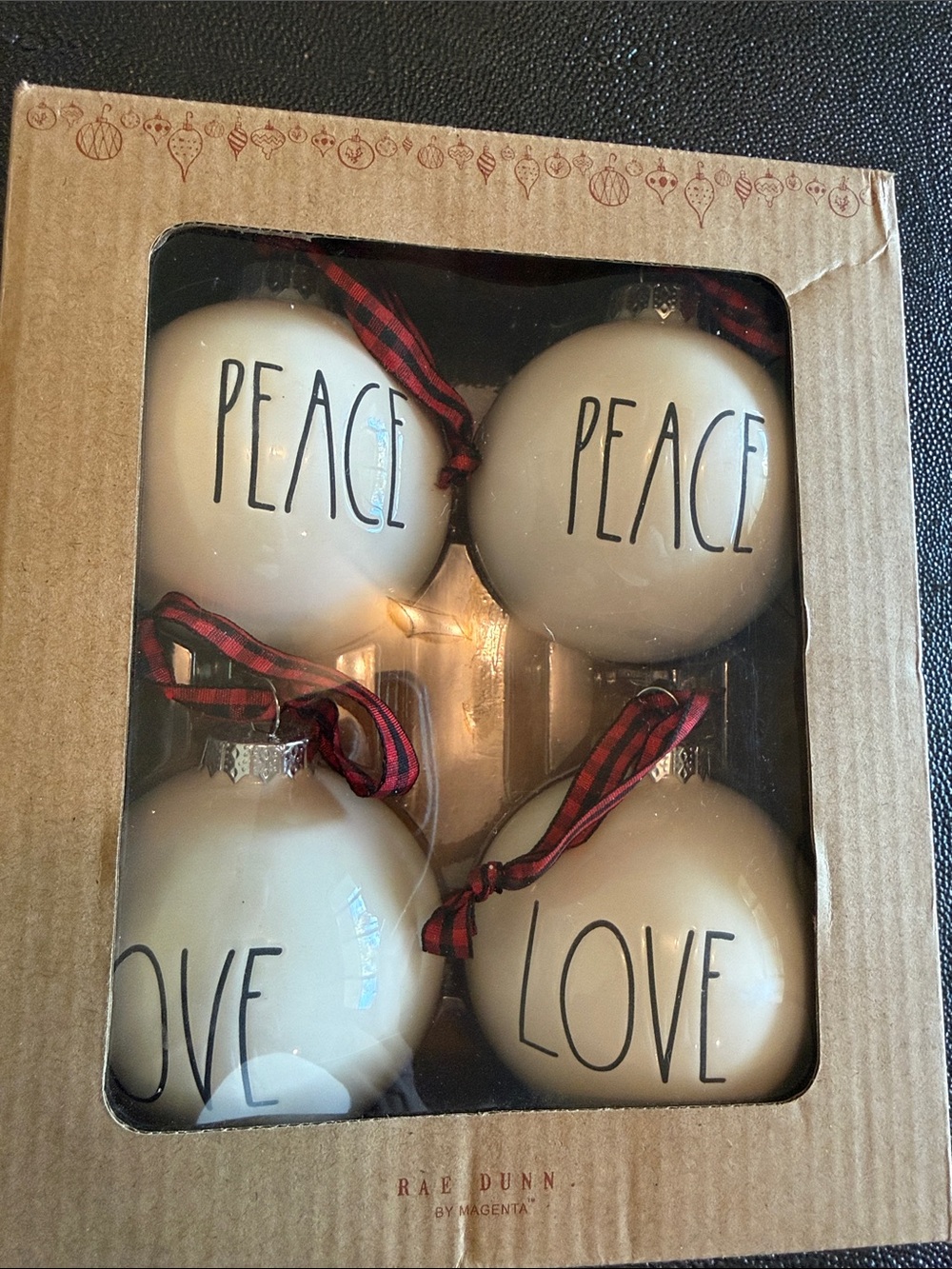 Rae Dunn by Magenta Cream "Peace & Love" Holiday Ornaments - Set of 4